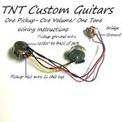 Guitar wiring diagram with one humbucker and one volume and one tone control with three position on/off/on mini switch that selects: 1v1t One Pickup Wiring Harness Standard 1 Volume 1 Tone