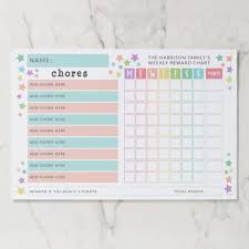 pastel stars chore reward chart paper pad