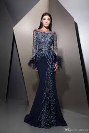 Ziad Nakad 2019 Mermaid Evening Dresses Feather Beads Sequins Long Sleeve Prom Gowns Plus Size Custom In 2020 Evening Dresses Uk Soiree Dress Evening Dresses Melbourne