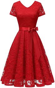Amazon Com Bridesmay Women V Neck Floral Lace Cocktail Party Bridesmaid D With Images Red Lace Dress Bridesmaid Dresses With Sleeves Cocktail Bridesmaid Dresses