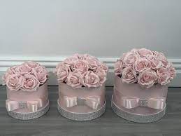 Artificial Flower Hat Boxes Pink With Diamante Wedding Gifts Etsy Flower Box Gift Luxury Flowers Hat Box Flowers
