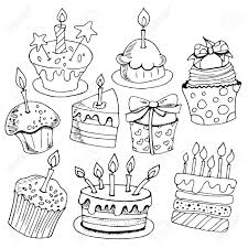 Continuous line drawing birthday cake with candle. Set Of Sketches Baking Birthday Cakes Desserts Black And White Royalty Free Cliparts Vectors And Stock Illustration Image 102503748