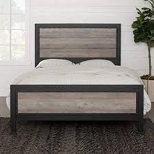 Grey bedroom furniture for small space, title: Walker Edison Furniture Company Rustic Farmhouse Wood Queen Metal Bed Headboard Footboard Frame Bedroom Grey Wash Farmhouse Goals