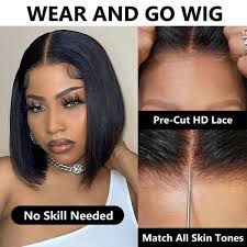 Wear & Go Glueless Short Bob Wig 5×6 Pre Cut HD Lace Straight Hair Wig Pre  Plucked