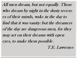 Those who dream by night in the dusty recesses of their minds wake in the day to find that it was vanity: Lawrence Of Arabia Quotes Dream Quotesgram