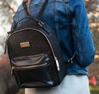 Binca Textured Black & Gold Zipper Backpack with Suberhide | JORD