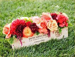 Send gift baskets or wine gift baskets to make their day even more delightful. Wedding Wednesday Flowers In Wine Boxes Flirty Fleurs The Florist Blog Inspiration For Floral Designers