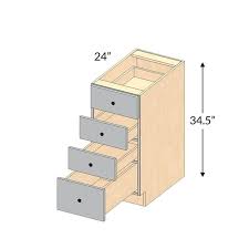 Most of our clients have preferred the 4 drawer combo, with 2 shallower, 1 medium, and one deep, in kitchen drawer bases, top to bottom. Db18 4 Hawthorne Maple Willow Gray Brushed Gray Glaze Drawer Base Cabinet 4 Drawer Frameless Assembled Kitchen Cabinet Cabinets Com