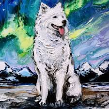 Van Gogh Starry Night Reimagined Dogs Paintings Aja Trier Dog Art Dog Paintings Northern Lights Art