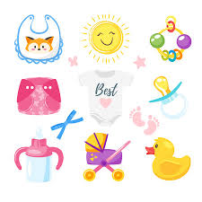 Dibujos para baby shower niño. Ilustracion De Estilo De Dibujos Animados De Vector De Baby Shower Conjunto De Simbolos Para Nino Y Nina Elementos E Iconos De Diseno Recien Nacido Aislado Sobre Fondo Blanco Ilustraciones Vectoriales Clip