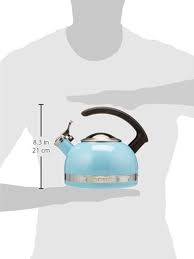 Red tea kettle that resembles mickey mouse, with colours of blue, yellow and red. Kten20cbeu Kitchenaid 2 0 Quart Stove Top Kettle With C Handle Cameo Blue Kitchen Dining Bar Small Kitchen Appliances