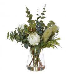 Banksia Mix White In Tub Vase Flower Vase Arrangements Artificial Flowers Artificial Flower Arrangements