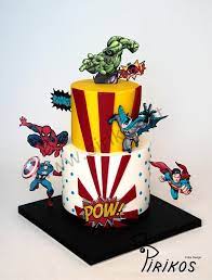 A vintage super hero cake encompassing earth's mightiest heroes (hulk, captain america, iron man, spiderman) to come together as the truly an heroic marvel! Pirikos Cake Design S Photos Pirikos Cake Design Marvel Cake Avenger Cake Superhero Cake
