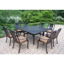 Oakland Living 9 Piece Square Aluminum Patio Dining Set With Sunbrella Canvas Teak Cushions Hd7818t 7815c8 D54 17 Mc The Home Depot Patio Dining Set Oakland Living Patio