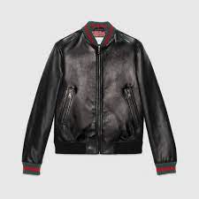 Gucci Leather Jacket With Web Gucci Leather Jacket Jackets Men Fashion Leather Outerwear