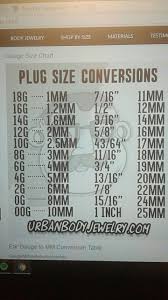 Plug Size Conversion Chart In 2019 Ear Gauge Sizes Gauges