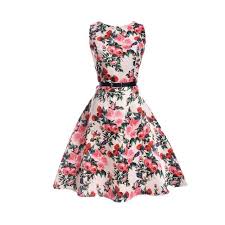 Floral Printed Girls Dress Sleeveless Children Summer Clothing 5 7 10 11 12 13 15 20 Years Girl Party Dresses Kids Clothes Girls Party Dress Kids Vintage Print Dress Kids Party Dresses