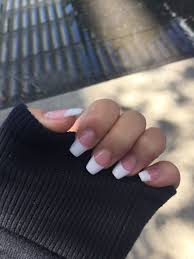 Another acrylic nail design for your short nails. Pink And White Acrylic Nails White Tip Acrylic Nails French Tip Acrylic Nails White Tip Nails
