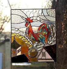 Rooster Stained Glass Panel Tiffany Method Suncatcher Window Etsy Stained Glass Diy Faux Stained Glass Glass Painting