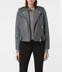 Allsaints Uk Womens Atkinson Leather Biker Jacket Slate Blue Jackets Womens Moto Jacket Leather Moto Jacket