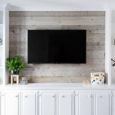 Television On Barn Board Wall Living Room Built Ins Wood Shelves Living Room Barn Board Wall