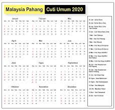 Kedah, johor, kelantan dan terengganu. Pahang Cuti Umum Kalendar 2020