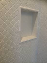 Shower With Recessed Soap Niche White Decorative Tile Lantern Tile Bathroom Arabesque Tile Shower Arabesque Tile Bathroom
