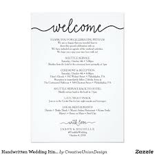Handwritten Wedding Itinerary Wedding Welcome Zazzle Com Wedding Itinerary Wedding Welcome Letters Wedding Hotel Guest Bags
