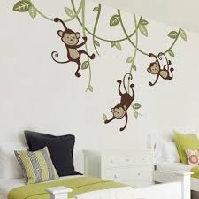3 Monkeys Swinging From Vines Wall Decal Simple Shapes Nursery Wall Decals Family Tree Wall Sticker Kids Wall Decals