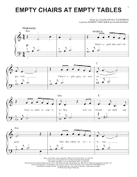 Download and print empty chairs at empty tables sheet music for piano solo by les miserables (musical) from sheet music direct. Claude Michel Schonberg Empty Chairs At Empty Tables Sheet Music Download Pdf Score 94353