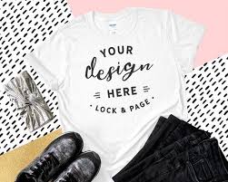 Gildan 64000 White T Shirt Mockup Feminine Flat Lay On Trendy Etsy Shirt Mockup Shirts T Shirt