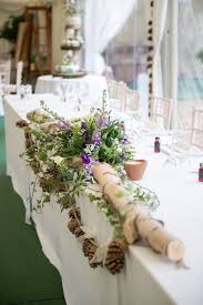 Purple Green Rustic Woodland Glade Wedding Whimsical Wonderland Weddings Wedding Top Table Wedding Table Centerpieces Purple Woodland Wedding Decorations
