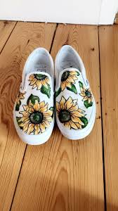 Black And White Checkered Vans With Sunflowers Sunflower Slip On Vans Hand Painted Shoes Without Laces Painted Shoes Diy Sunflower Slip On Vans