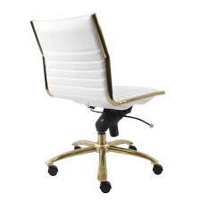 This hubbard wingback chair with gold legs is the epitome of glam design. Modern White Leatherette Brushed Gold Armless Office Chair Officedesk Com