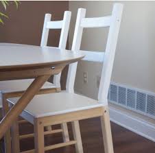 Half Painted 25 Ivar Chairs From Ikea To Match With Our Amazing Slahult Table Pretty Satisfied With Desk Chair Diy Ikea Dining Chair Cheap Dining Room Chairs