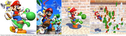 The reason for getting yoshi is clear, it is the main pet and companion of mario . Supper Mario Broth On Twitter The Official Artwork For Super Mario Sunshine Depicts Yoshi As Being Green However In The Game Yoshi Only Turns Green When Running Out Of Juice A Few