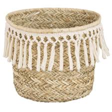 Panier En Jonc De Mer Tresse Avec Crochet Blanc Maisons Du Monde