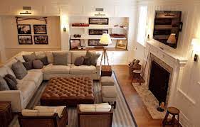 Linen Sectional Leather Tufted Ottoman Purple And Grey Accent Pillows Home Family Room Livingroom Layout