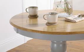Kingston Round Painted Grey And Oak Dining Table With 2 Kendal Grey Chairs Furniture Choice In 2020 Oak Dining Table Dining Table Dining