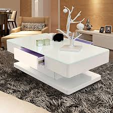 Modern rectangle coffee table with glass insert: Tukailai Living Room High Gloss Glass Coffee Table With Clear Tempered Glass And 2 Storage Drawers Large Rectangular Coffee Tables Coffee Tables World