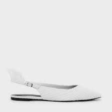Black And White Pointed Toe Flats Charles Keith Shoes White Pointed Toe Flats Featuring A Ruffle Detail Slingback Strap Fastens With A Metal Buckle Charles And Keith Shoes Slingback Shoes