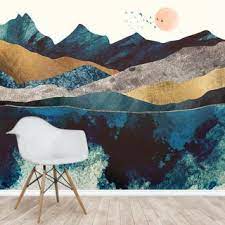 Blue Mountain Reflection Wallpapers Wallsauce Uk Blue Wallpaper Living Room Mural Wallpaper Mural