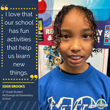 Eden is a bright and compassionate 5th grader at McDonogh26 Elementary  School. She loves how her teachers encourage her to grow and explore new  ideas—especially in her favorite subject, math, where she
