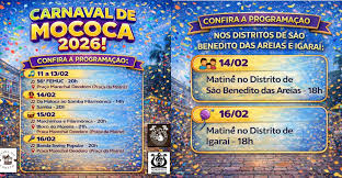 🎉🎶 CARNAVAL 2026 EM MOCOCA! A alegria já tem data marcada e a folia vai  tomar conta da nossa cidade! 💚 Preparamos uma programação especial para  celebrar essa festa que movimenta a