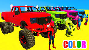 Spiderman colors | monster trucks for children + nursery rhymes. Color Mcqueen Monster Truck In Spiderman Cars Cartoon For Babies With 3d Superheroes For Kids Youtube