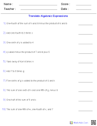 You can do the exercises online or download the worksheet as pdf. Pre Algebra Worksheets Algebraic Expressions Worksheets