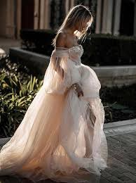 Tulle Off Shoulder Princess Long Puff Sleeves Wedding Dress With Appliques Ow498 Ombreprom Co Uk