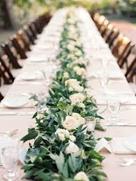 Garland And White Rose Table Runner Centerpiece Taralynn Lawton Photography Wedding Table Flowers Vintage Wedding Table White Roses Wedding
