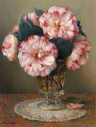 Stilllifequickheart Charles Perron Vase Of Camellias 20th Century Sweetness Flower Painting Flower Art Floral Art