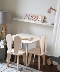 Wooden Kids Table And Bunny Chairs Set In Natural Wood Color Kids Wooden Table Kids Furniture Toddler Chair